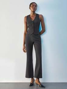 Maija Einfarbiger Weste- und Hosenanzug für Damen, Business Casual, Pendeln - Braun - Übersicht 2