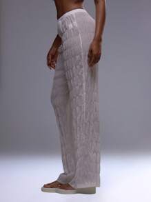 MUSERA Ruched Textured Straight Leg Trouser Summer 90's Boho Elegant Holiday Casual - White - View 3