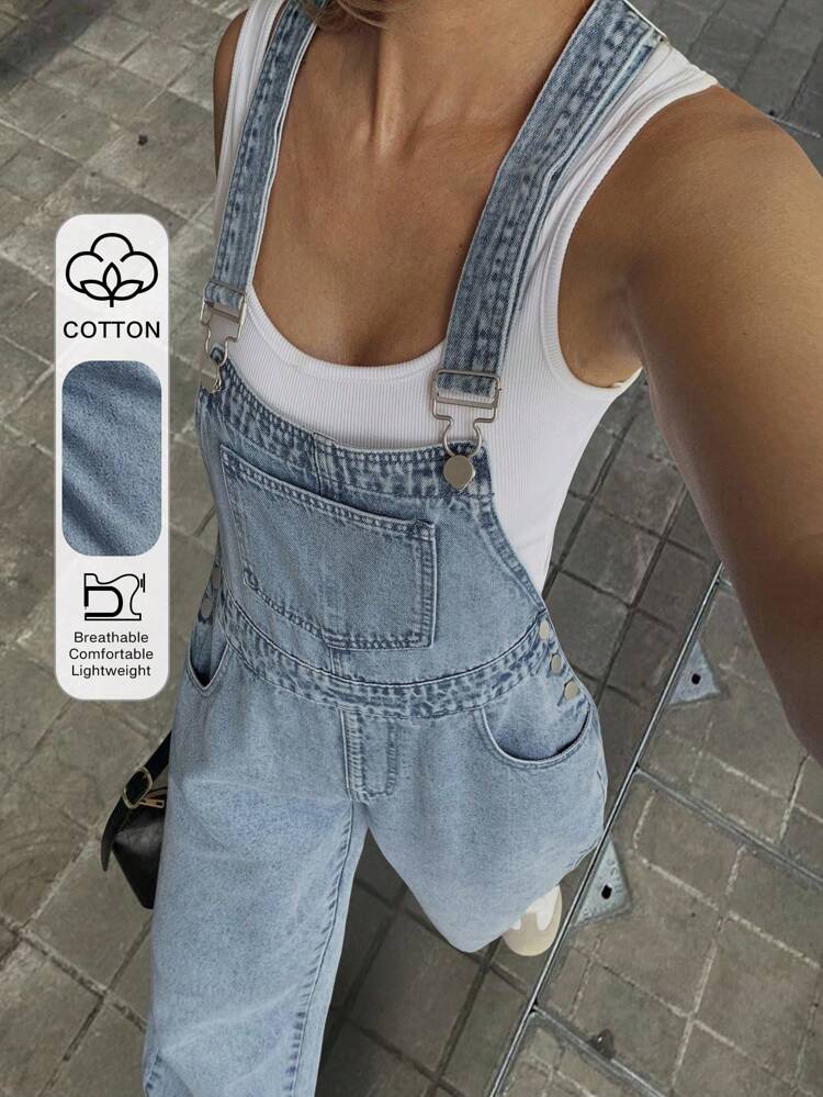 Women's Loose Casual Denim Bib Overall Jumpsuit