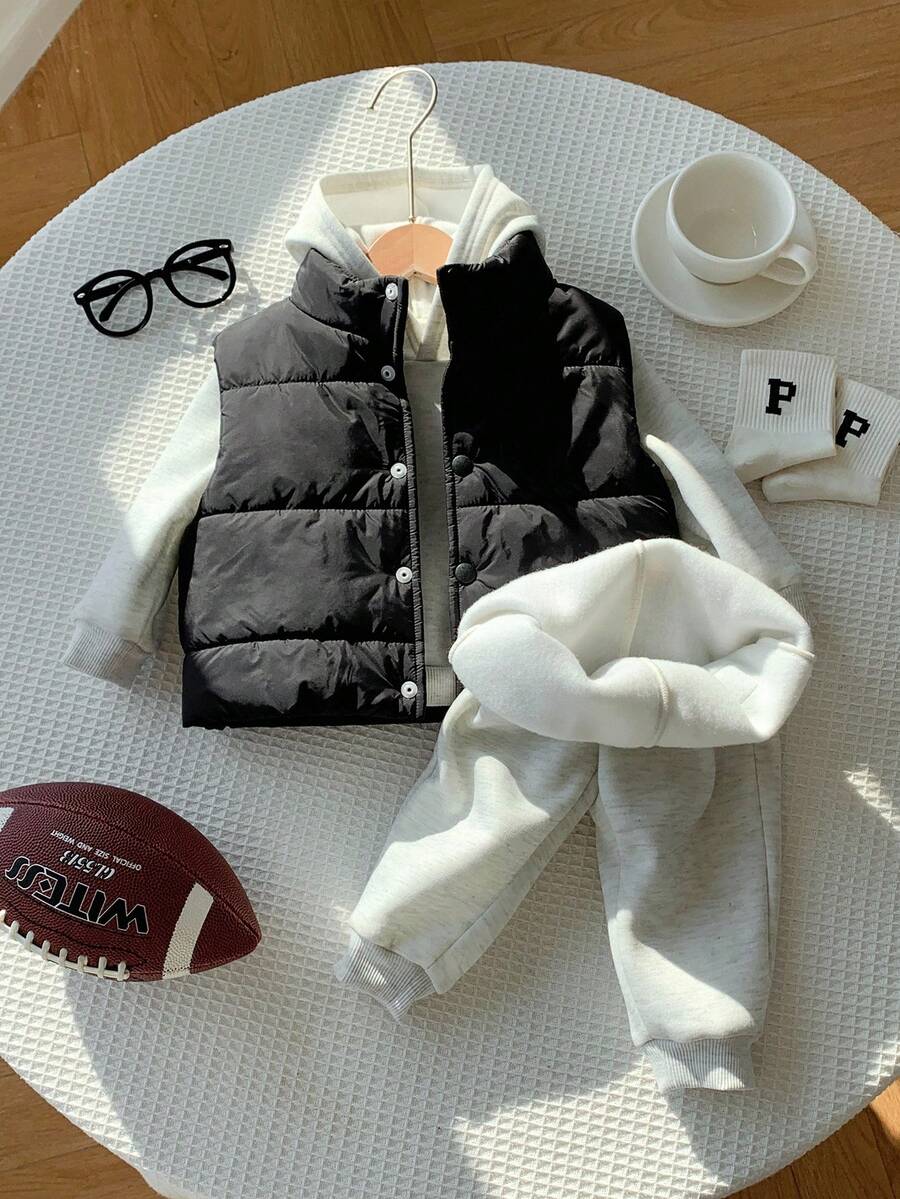 3 件套男婴/女婴休闲羊毛背心、灰色连帽衫和慢跑裤运动服，男女通用婴儿冬装 - 彩色 - 查看 1