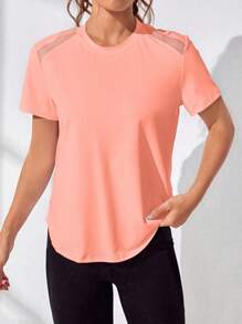 Easithlete Áo thun thể thao tay ngắn màu trơn dành cho nữ, áo thun tập gym - Màu Cam san hô - Xem 2
