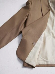 Uhlyne 女式不对称领宽松长袖 TR 羊毛混纺西装外套 - 棕色 - 查看 9