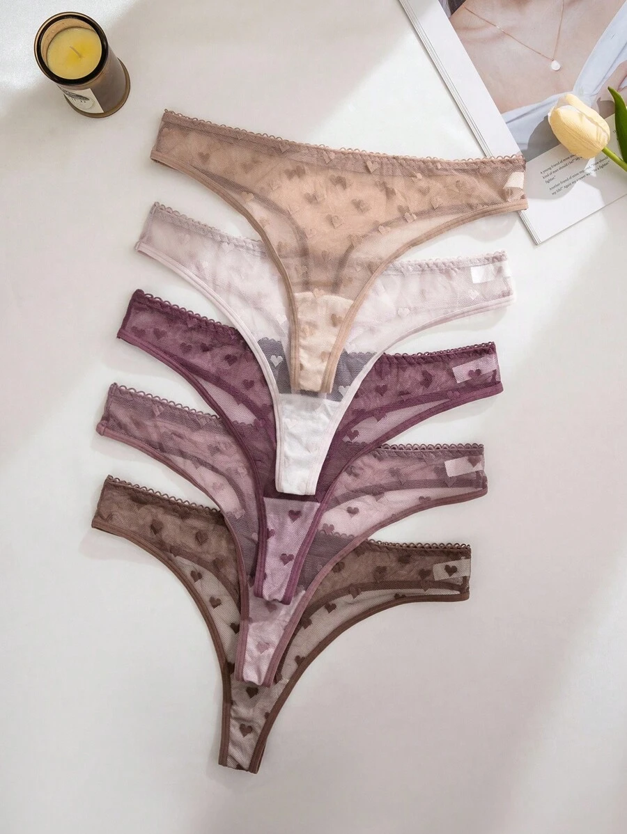 PetitDoll 5件套性感心形提花网眼女士丁字裤套装 - 彩色 - 查看 1