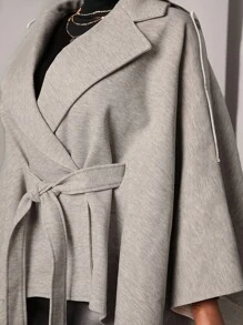 SHEIN SXY Áo khoác ngoài kiểu dáng áo choàng màu mơ thanh lịch dành cho nữ cỡ lớn, thích hợp cho đi làm, đi chơi, công sở - Màu be - Xem 10