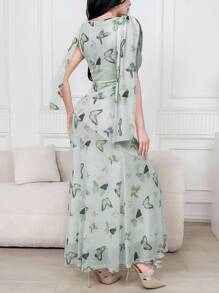 Feyla Women's Elegant Butterfly Print Dress - Green - View 2
