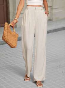 SHEIN VCAY 女性純色寬鬆休閒寬腿褲,適合度假和日常穿著