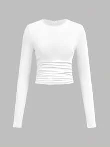 SHEIN Girlism Bộ 3 áo thun tay dài cổ tròn màu trơn cho bé gái tuổi teen - Hồng - Xem 6