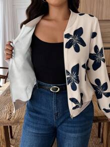 Weeklong 春秋季大码花卉印花拼布休闲夹克 - 杏色 - 查看 7