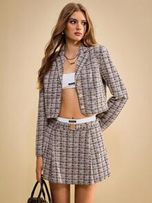 Muvela 2025 Autumn/Winter New Vintage Elegant Lady Luxurious Valentine's Day Date Afternoon Tea Party Wedding Birthday Formal Commute Casual Back To School Teacher's Day Plaid Low Waist A-Line Skirt