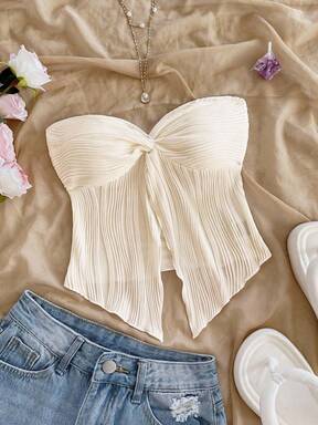 Soleia Top bandeau casual y sexy de tela con textura y corte con retorcido para vacaciones