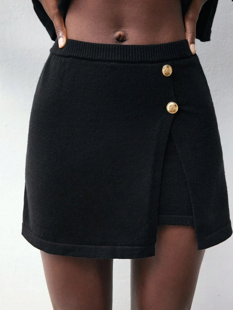 SHEIN Maija Women's Solid Color Crew Neck Long Sleeve Single-Breasted Knitted Cardigan And Knitted A-Line Skirt Casual 2-Piece Set Halloween Costumes  Casual Sets For Women Autumn Winter Clothes For Women