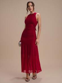 Modelyn Sexy & Elegant Burgundy Women's Long Stretch Dress - Burgundy - View 5