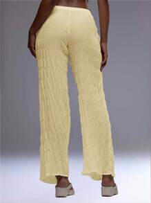 MUSERA Ruched Textured Straight Leg Trousers Summer 90's Boho Elegant Holiday Casual - Yellow - View 3