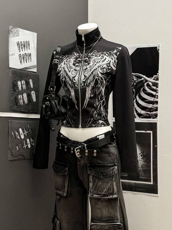 StreetHx Chaqueta ligera de mujer con estampado de estilo punk de moda
