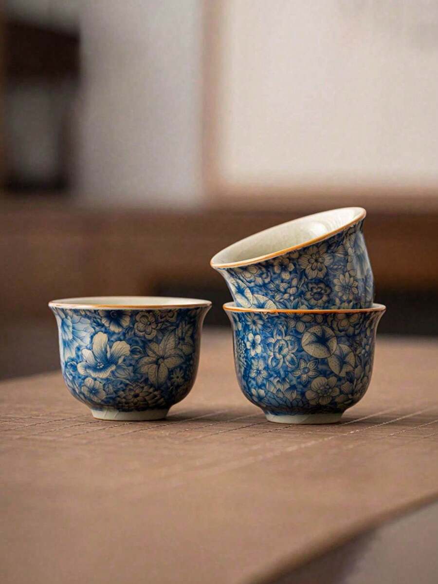 Cirelle Floral Ceramic Tea Cup, Handmade Retro Teacup With Underglaze Floral Painting, High-Quality Personal Teacup For Home, Cafe, Restaurant, Office, Tea House, Party, Birthday, Holiday, Wedding & Gift | Tea Set,Tea,Chinese Tea Set,Cup Set,Matcha,Matcha Cups