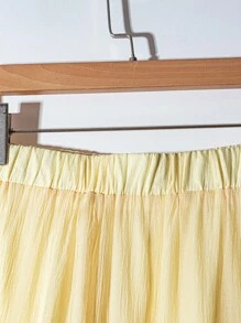 SHEIN Clasi 大码女式纯色弹性腰部分层荷叶边下摆半身裙 - 黃色 - 查看 5
