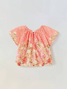 Maija Kids Maija Kids 2pcs/Set Floral Print Puff Sleeve Shirt & Shorts Set For Young Girls - Pink - View 2