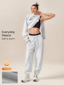 GLOWMODE 26'' Everyday Fleece Loose Fit Adjustable Drawstring Wasit Pleated Hem Joggers With Side Pockets Daily Casual - Grey - View 1