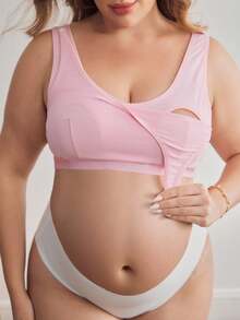 Moonlight&Mama Plus Size Women Solid Color Comfortable Adjustable Maternity & Nursing Bra - Pink - View 1