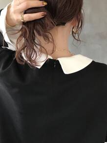 FRIFUL Women's Color Block Long Sleeve Loose Oversized Dress Black Dress Women Modest Dress Funeral Dress Church Dress Prayer Dress