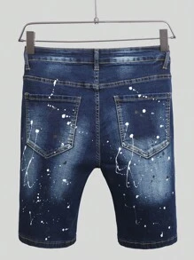 Manfinity Roughcore Quần short denim tối màu lấy cảm hứng từ phong cách Gothic dành cho nam với điểm nhấn rách và thiết kế táo bạo Quần short denim rách dành cho nam, phong cách Emo - Rửa tối - Xem 2