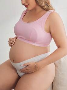 Moonlight&Mama Plus Size Women Solid Color Comfortable Adjustable Maternity & Nursing Bra - Pink - View 4