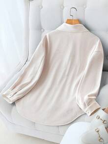 SHEIN PETITE 女式长袖单排扣休闲灯芯绒衬里夹克 - 白色 - 查看 2