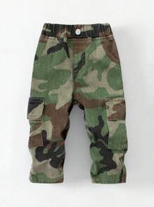 Denimly Infant Boys' Casual Daily Urban Street Elastic Waist Multi-Pocket Simple Comfortable Washed Denim Camouflage Cargo Pants Fall Winter - Multicolor - View 1