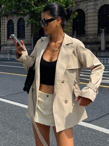 DAZY Women's Casual Belted Trench Coat, Autumn Women Jacket,Fall Women Clothes - Khaki - View 7