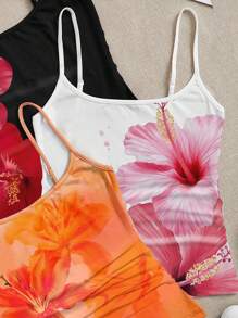 SHEIN Leap Crew Bộ 3 áo ba lỗ in hoa giản dị cho bé gái tuổi teen, phù hợp cho kỳ nghỉ hè - Nhiều màu - Xem 4