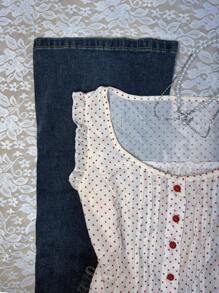 INAWLY Women's Casual Polka Dot Print Sleeveless Shirt, Summer