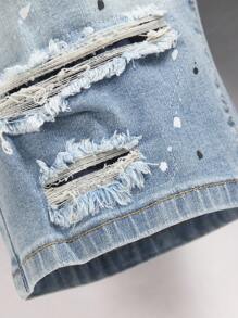 Manfinity LEGND 男士浅蓝色休闲做旧口袋牛仔短裤，Emo 风格 - 淺色水洗藍 - 查看 7