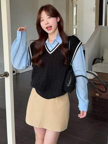 DAZY Women's Collegiate Style Casual Contrast Trim Knit Vest