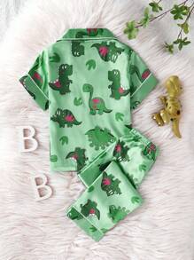 2 Stücke Kleine Jungen Lässig Loungewear Set mit süßem Dinosaurier Muster, Kurzarm Shirt und Hose