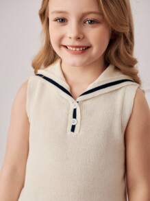 PrepCrw Young Girls' Sleeveless Knitted Vest With Navy Collar Girls Uniform Dress Toddler Girl School Uniform Girls School Clothes Kids Pleated Skirt Sets Girls Sailor Top,In Fall/Winter - Multicolor - View 5
