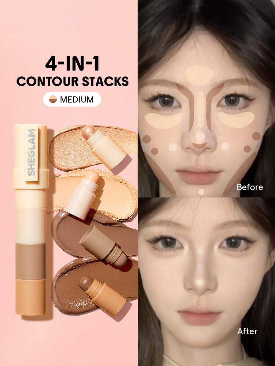 SHEGLAM 多功能臉部筆-中 6 色輪廓棒 不油膩 持久自然高光 兩用 多用途塑形 撫平細紋 奶油般輪廓 品牌 美容 化妝 化妝品 適合女性與女孩 完美搭配冬季 Y2K 時尚 流行 生日禮物 假期 派對準備就緒 最佳顏色 - Medium - 查看 1