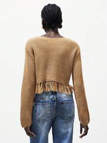 Lumivelle Suéter de punto casual de mujer con bajo con flecos y unicolor, para otoño e invierno