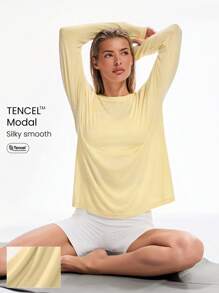 GLOWMODE Áo thun dài tay thể thao rộng rãi Modal Make Moves Relaxed Sports Casual Casual Summer Compression Shirt - French Vanilla - Xem 1
