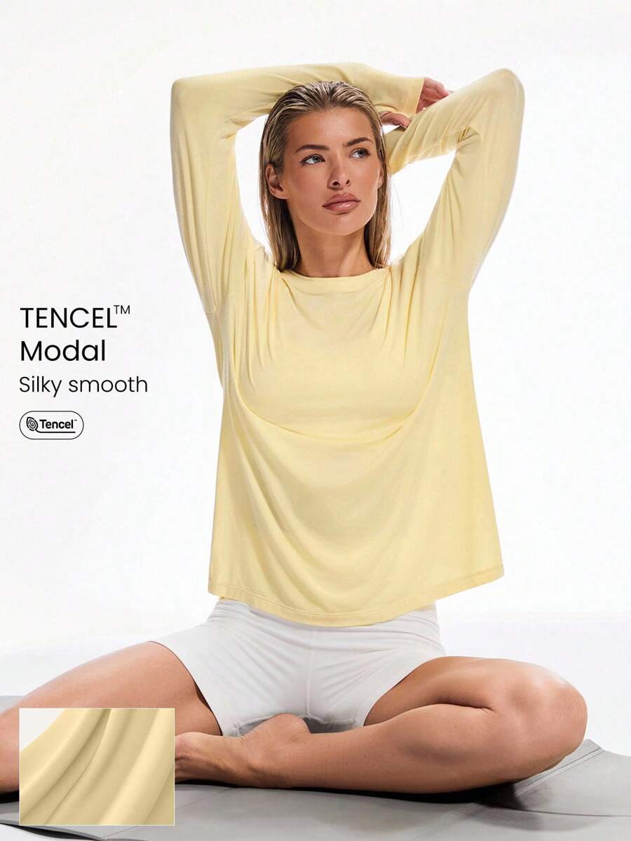 GLOWMODE Áo thun dài tay thể thao rộng rãi Modal Make Moves Relaxed Sports Casual Casual Summer Compression Shirt - French Vanilla - Xem 1