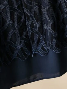Lacomfia Camicetta da donna taglie forti con maniche a 3/4, in colore unito, con ricamo e rete - Blu Navy - Visualizzare 4
