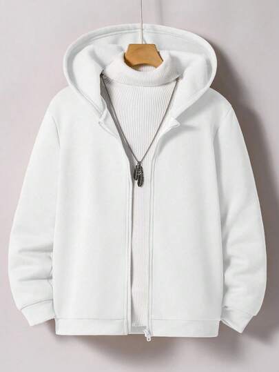 Sudadera con capucha y cremallera de unicolor versátil para adolescentes (niños)