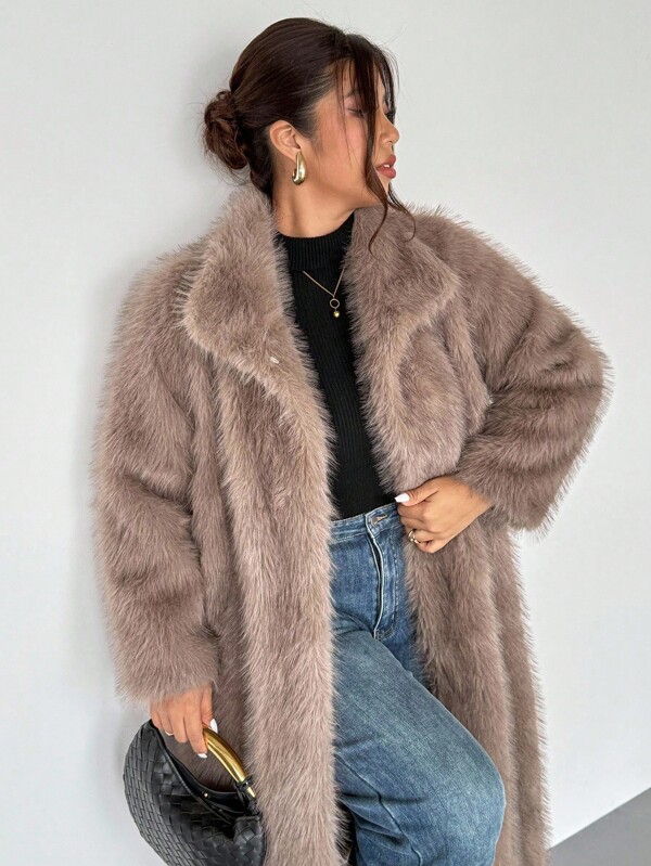 Firerie Plus Size Women Faux Fur Jacket, Fashionable For Autumn/Winter