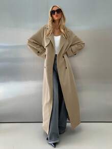 Aloruh Women's Casual Double-Breasted Belted Trench Coat, Autumn,Women Fall Jackets, - Coffee Brown - View 6