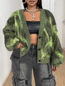 Maweii Plus Size Ombre Lantern Sleeve Cardigan, Autumn/Winter Fall Cloth For Women