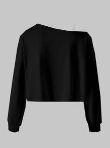 SHEIN 时尚休闲斜肩长袖灰色T恤，适合青少年女孩秋冬季穿着