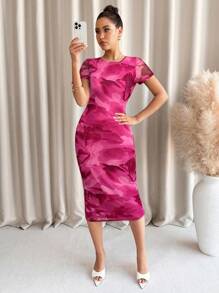 Lavishia Green Floral Print Round Neck Short Sleeve Dress For Women,Bohemian Clothes