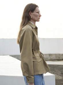 Uhlyne Uhlyne Classic Detachable Short Fashion Trench Coat,Khaki,Autumn,Elegant,Office Versatile European And American Style New Casual Journey Vacay Vibes - Khaki - View 9