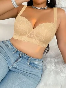 DesireSculpt 1pc Plus Size Lace Comfortable Seamless Supportive Underwire Bra, Lift