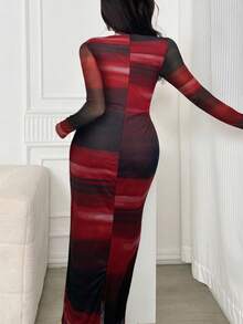 Modelyn 优雅扎染图案女式紧身连衣裙 - 紅色 - 查看 6