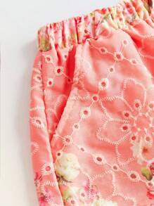 Maija Kids Maija Kids 2pcs/Set Floral Print Puff Sleeve Shirt & Shorts Set For Young Girls - Pink - View 8